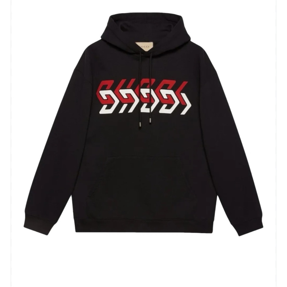 Gucci mirrored print jersey, cotton hoodie size large made in Italy